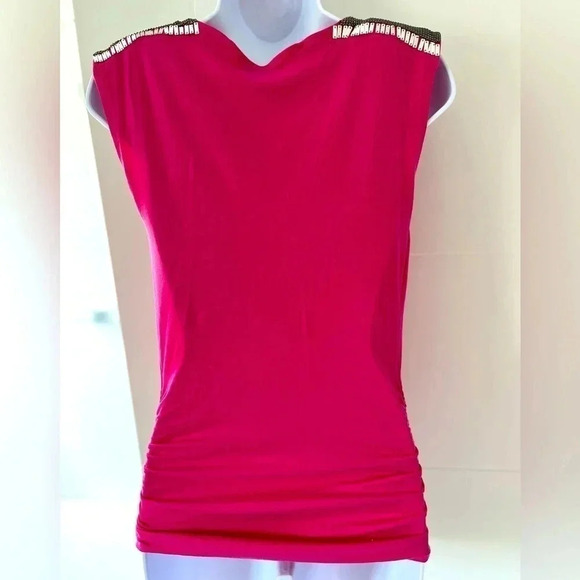 Bebe/ Tank top/ 2  tone silver metal mesh chain detail/ Hot pink/ Size US S - Picture 4 of 9